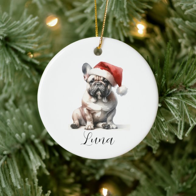 Christmas French Bull Dog Santa Hat Ornament (Tree)
