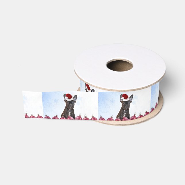 Christmas French Bulldog 1.5” grosgrain ribbon (Spool)
