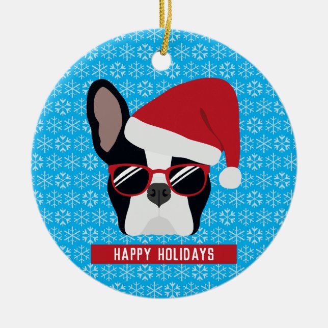 Christmas French Bulldog Ceramic Ornament (Front)