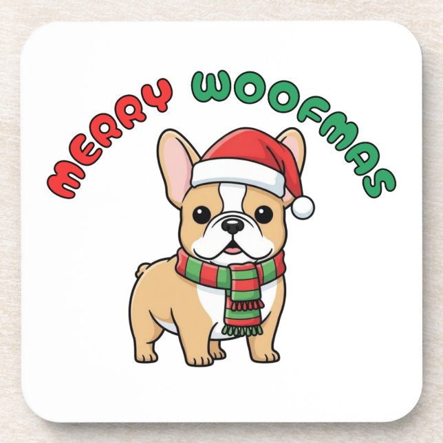 Christmas French Bulldog Coaster: Merry Woofmas Coaster (Front)