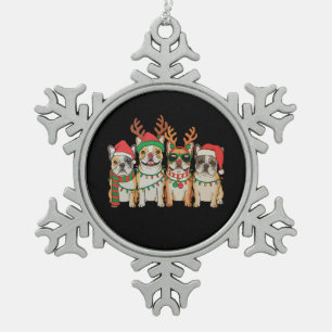 Christmas French Bulldog Dog Xmas Lights Santa Hat Snowflake Pewter Christmas Ornament