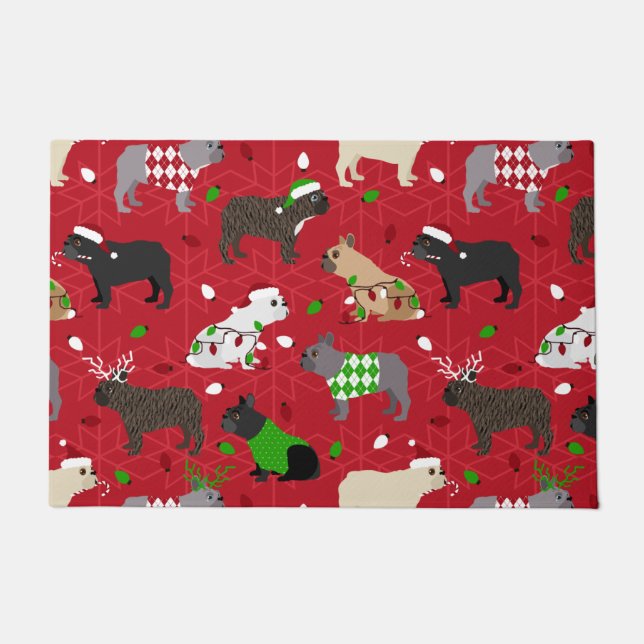 Christmas French Bulldog Doormat (Front)