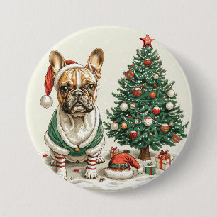 Christmas French Bulldog Elf Dog 3 Inch Round Button