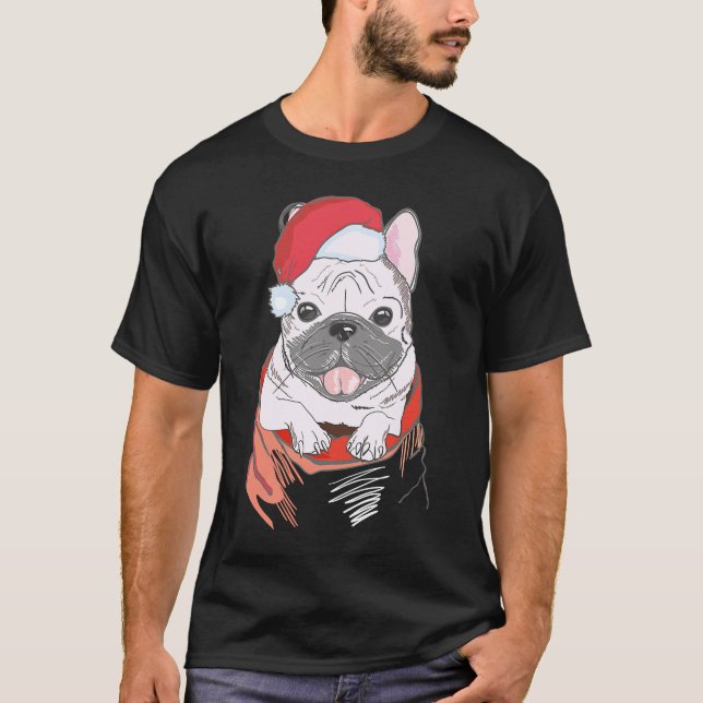Christmas French Bulldog in Santa Hat T-Shirt (Front)
