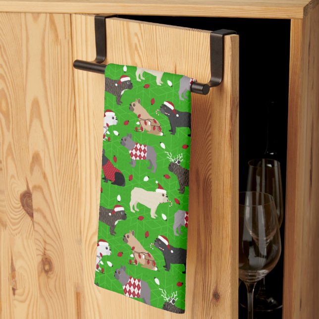 Christmas French Bulldog Kitchen Towel (Thirds Fold)