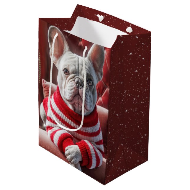 Christmas French Bulldog Medium Gift Bag (Front Angled)