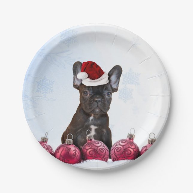 Christmas French bulldog paper plates (Front)