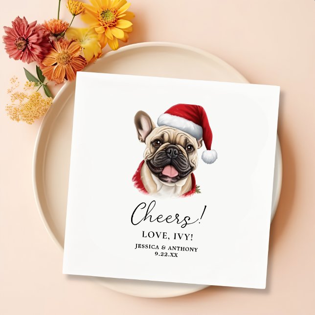 Christmas French Bulldog Personalized Cheers Napkin (Creator Uploaded)