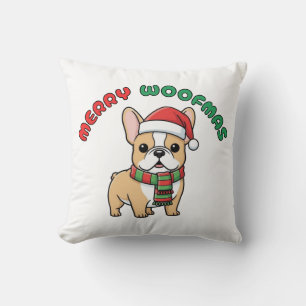 Christmas French Bulldog Pillow: Merry Woofmas Throw Pillow