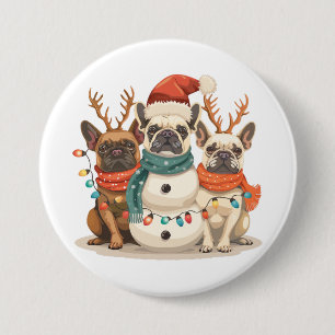 Christmas French Bulldog Reindeer Dogs 3 Inch Round Button