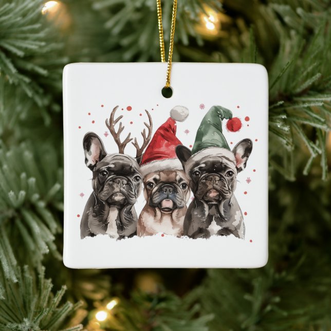 Christmas French Bulldog Reindeer Dogs Ceramic Ornament (Tree)
