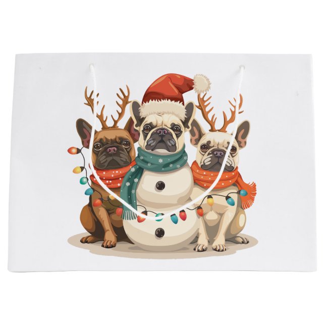 Christmas French Bulldog Reindeer Dogs Large Gift Bag (Front)