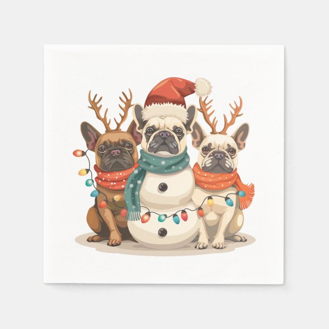 Christmas French Bulldog Reindeer Dogs Napkin (Front)