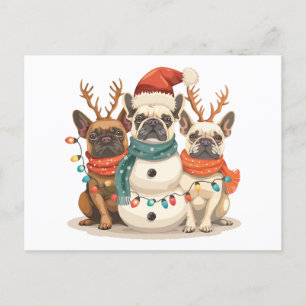 Christmas French Bulldog Reindeer Dogs Postcard