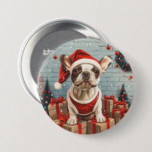 Christmas French Bulldog Santa Dog 3 Inch Round Button