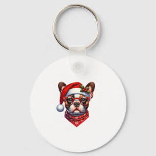 Christmas French Bulldog Santa Hat Frenchie Ugly C Keychain