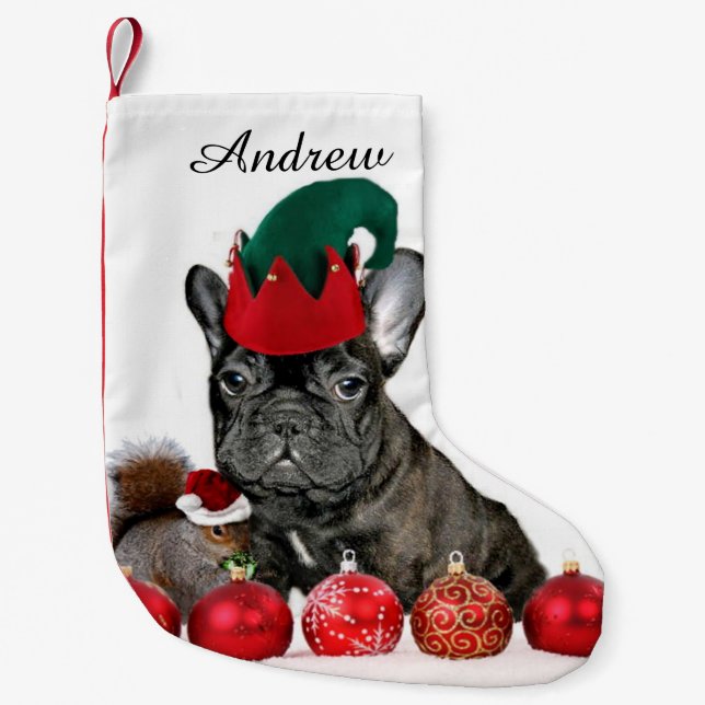Christmas French Bulldog Small Christmas Stocking (Front)