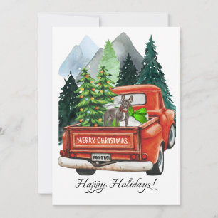 Christmas French Bulldog & Vintage Truck Watercolo Holiday Card