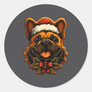 Christmas French Bulldog With Santa Hat Gingerbrea Classic Round Sticker