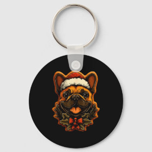 Christmas French Bulldog With Santa Hat Gingerbrea Keychain