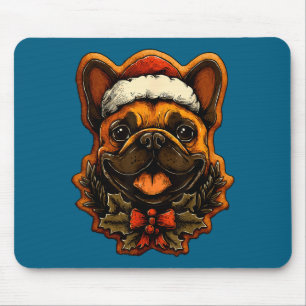 Christmas French Bulldog With Santa Hat Gingerbrea Mouse Pad