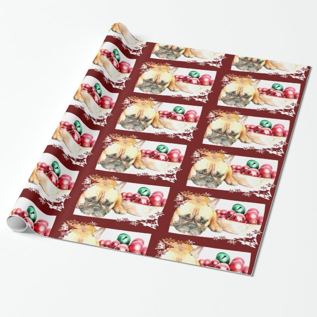 Christmas French Bulldog wrapping paper (Unrolled)