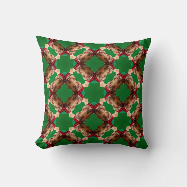 Christmas french bulldog wreath whimsical  throw pillow (Front)