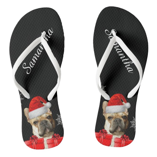 Christmas French Bulldogs personalized flip flops (Footbed)