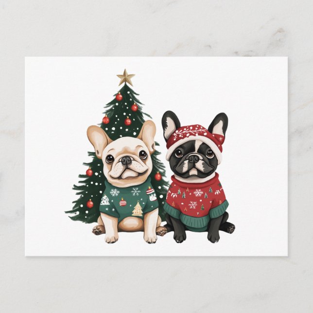 Christmas French Bulldogs Postcard (Front)