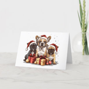 Christmas French Bulldogs Santa Hat Holiday Card