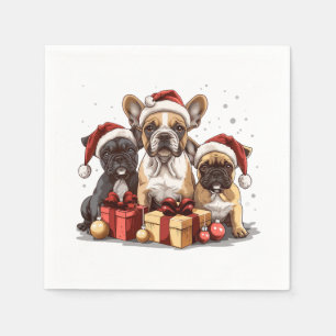 Christmas French Bulldogs Santa Hat Napkin