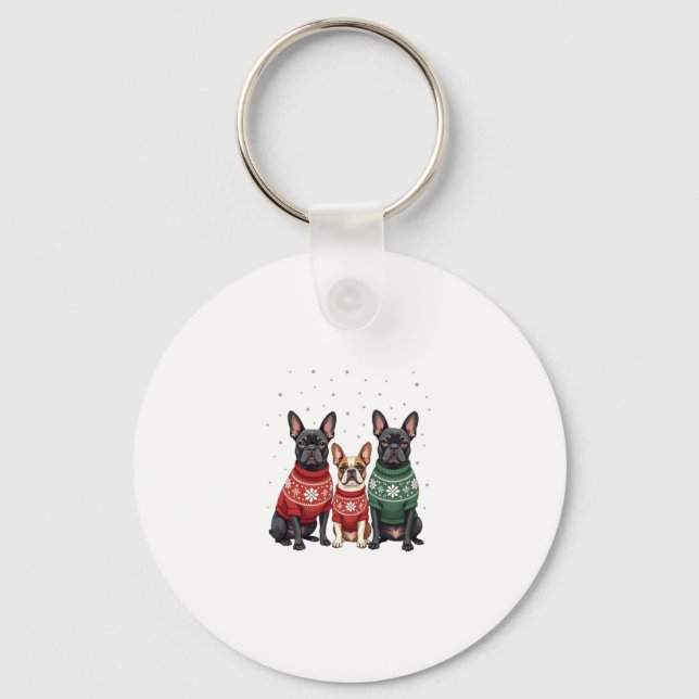 Christmas French Bulldogs Xmas Frenchie Dog 2 Keychain (Front)