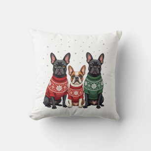 Christmas French Bulldogs Xmas Frenchie Dog 2 Throw Pillow