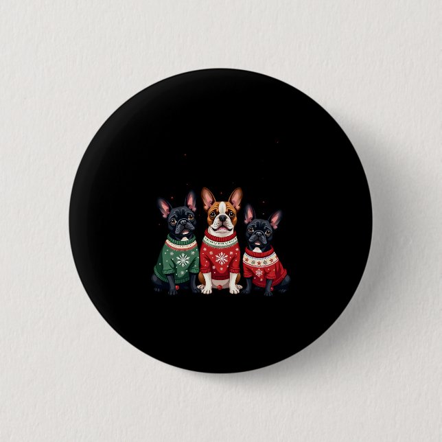 Christmas French Bulldogs Xmas Frenchie Dog 4 2 Inch Round Button (Front)