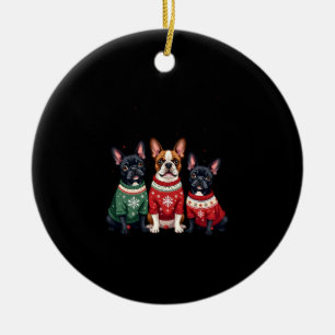 Christmas French Bulldogs Xmas Frenchie Dog 4 Ceramic Ornament