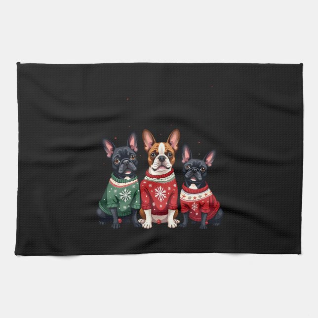 Christmas French Bulldogs Xmas Frenchie Dog 4 Kitchen Towel (Horizontal)