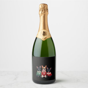 Christmas French Bulldogs Xmas Frenchie Dog 4 Sparkling Wine Label