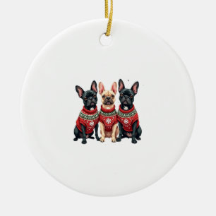 Christmas French Bulldogs Xmas Frenchie Dog Ceramic Ornament