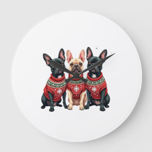 Christmas French Bulldogs Xmas Frenchie Dog Large Clock