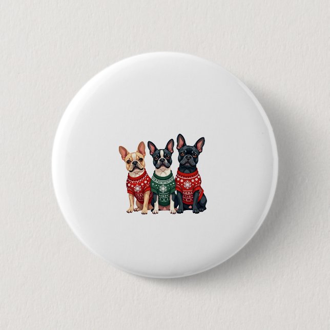 Christmas French Bulldogs Xmas Frenchie Dog Men Wo 2 Inch Round Button (Front)