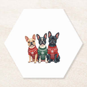 Christmas French Bulldogs Xmas Frenchie Dog Men Wo Paper Coaster