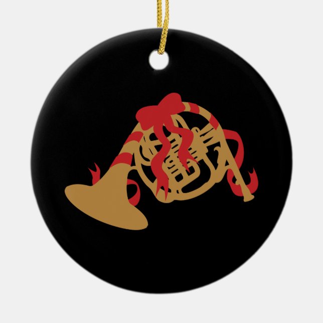 Christmas French Horn Ceramic Ornament (Front)