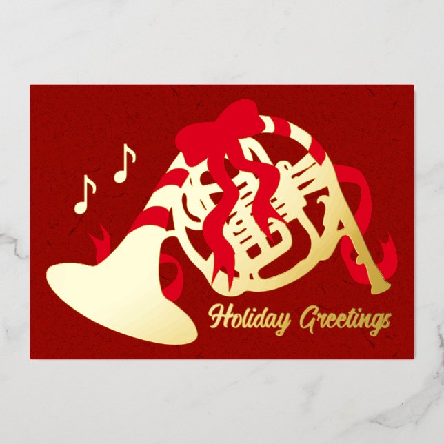 Christmas French Horn Foil Holiday Card (Front)