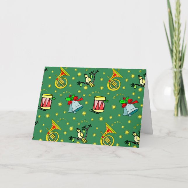 Christmas – French Horns & Magenta Drums Holiday Card (Front)