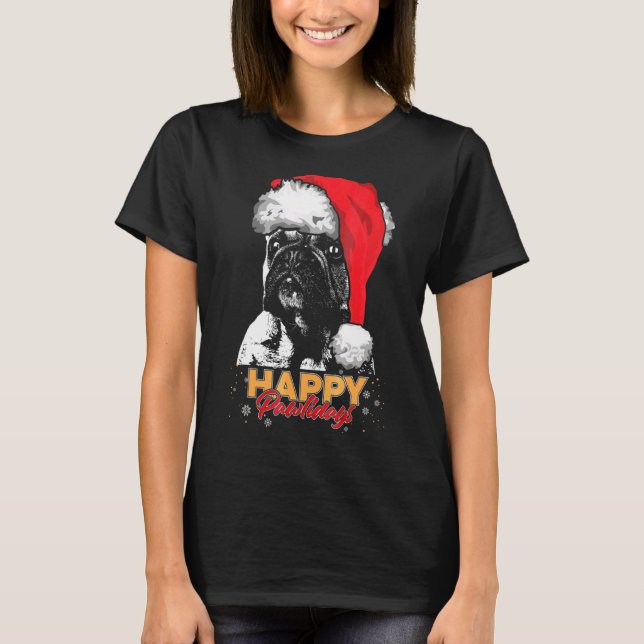 Christmas Frenchie Gif Happy Pawlidays T-Shirt (Front)