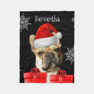 Christmas Frenchie personalized dog fleece blanket