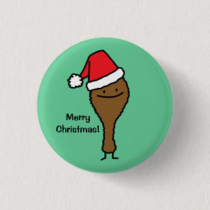 Christmas Fried Chicken leg Santa hat drumstick 1 Inch Round Button