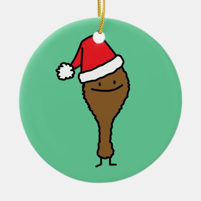Christmas Fried Chicken leg Santa hat drumstick Ceramic Ornament (Front)