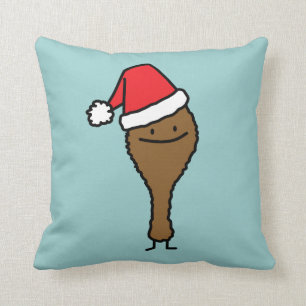 Christmas Fried Chicken leg Santa hat drumstick Throw Pillow