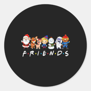 Christmas Friends Santa Rudolph Snowman Family Xma Classic Round Sticker